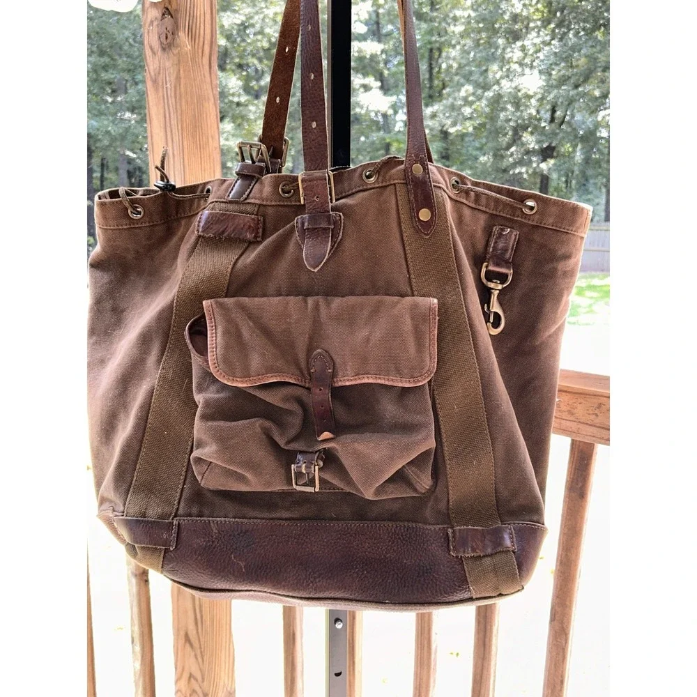 RARE 90's Polo Ralph Lauren military-style canvas leather rucksack commuter bag